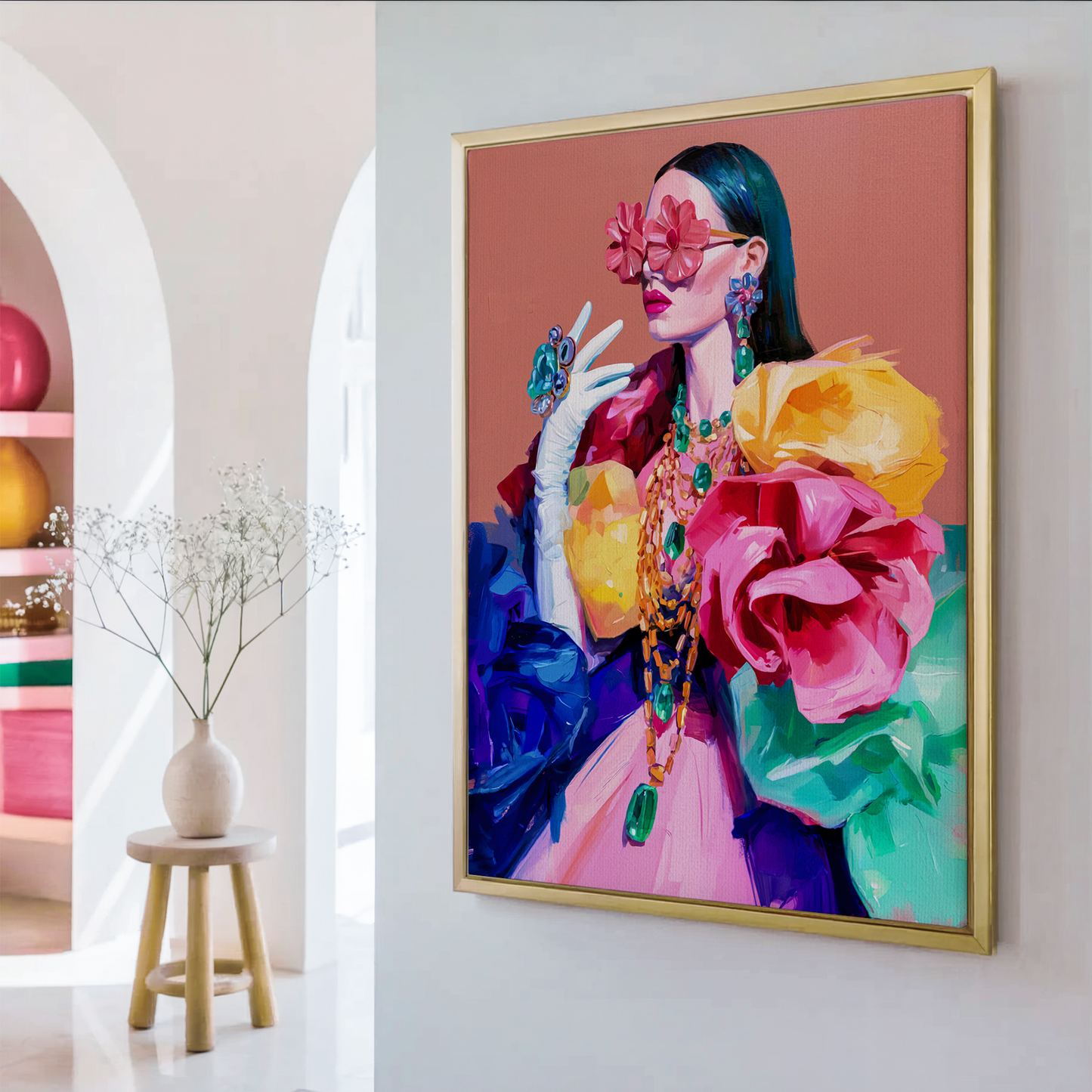 Blooming Hope – Women’s Empowerment Series | Floral Portrait Canvas Print, Contemporary Colorful Oil Painting Wall Art