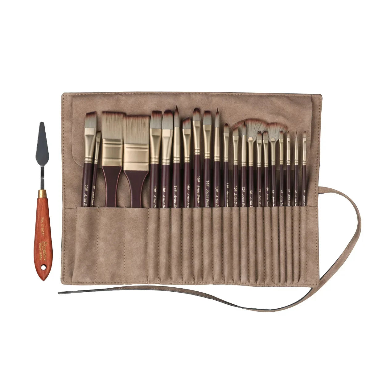 Original Giorgione 24-Piece Professional Oil Paint Brushes Set with 22 nylon bristle brushes, palette knife, and vegan leather carrying case, ideal for oil, acrylic, and watercolour painting.