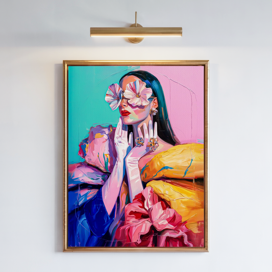 Blooming Dreams – Women’s Empowerment Series | Floral Portrait Canvas Print, Contemporary Colorful Oil Painting Wall Art