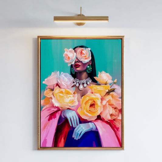 Blooming Power – Women’s Empowerment Series | Floral Portrait Canvas Print, Contemporary Colorful Oil Painting Wall Art