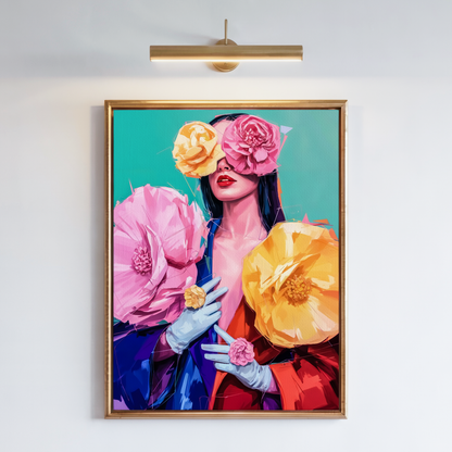 Blooming Grace – Women’s Empowerment Series | Floral Portrait Canvas Print, Contemporary Colorful Oil Painting Wall Art