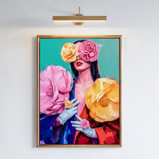 Blooming Grace – Women’s Empowerment Series | Floral Portrait Canvas Print, Contemporary Colorful Oil Painting Wall Art